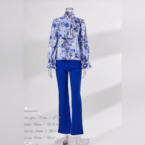 Dani Blue Floral Trumpet Sleeve Pant Set - Picture 10 of 12